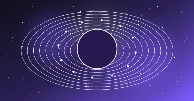 Lune violette abstraite et orbites douces pour la phase reset
